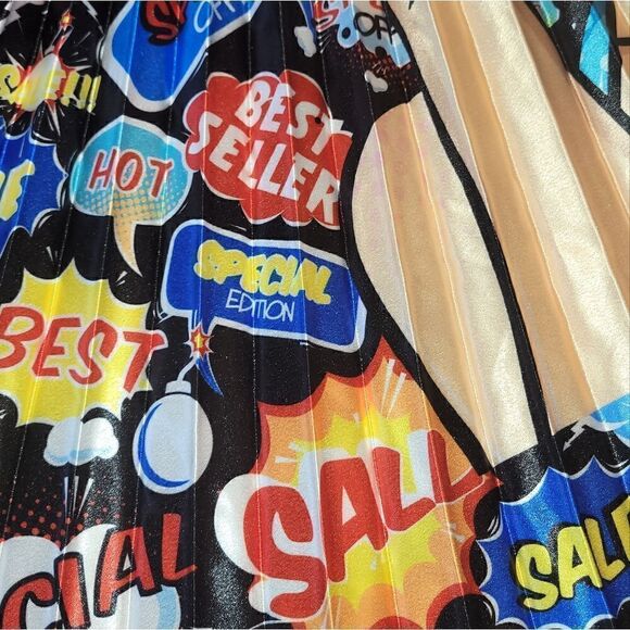 NWT Pop Art Cartoon Kiki Comic Chic High Waist Pleated Skirt OSFM - Picture 10 of 12